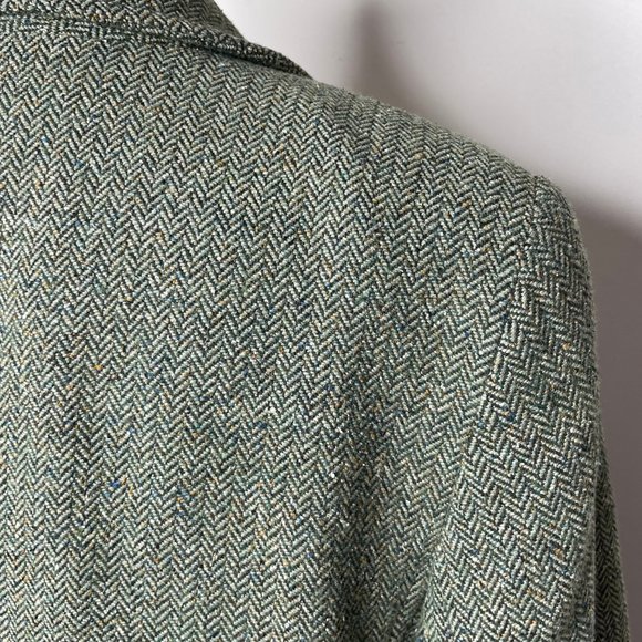 Vintage LL Bean Women's Petite XL Wool Blend Tweed Herringbone Blazer Green - Picture 4 of 14
